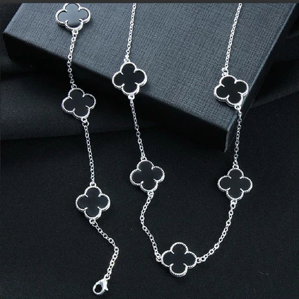 FEELINGJOIAS KIT COLAR E PULSEIRA TREVO NEYMAR PRETO MASCULINO FOLHEADO A OURO E PRATA HIPOALERGÊNICO
