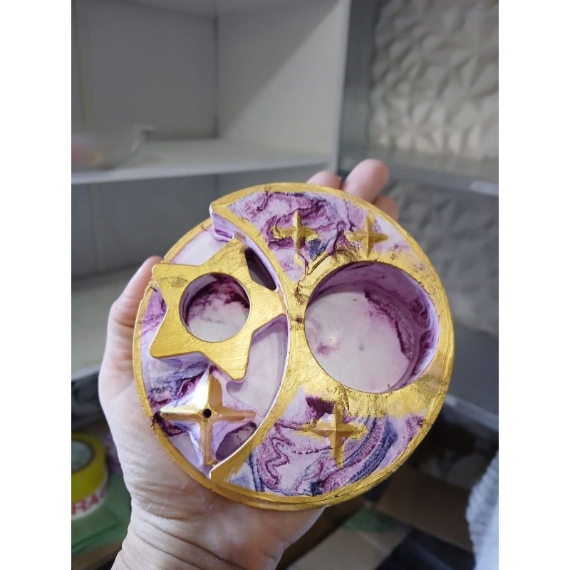 Incensário Altar Lunar Místico Porta Velas Porta Cristais e Pedras Decor Zen Esotérico Gesso Impermeabilizado — imagem 2 de 2
