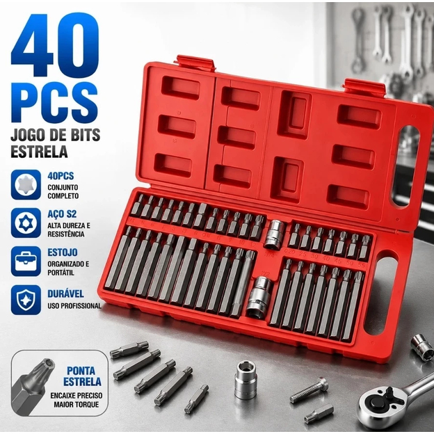 Maleta Jogo De Ferramentas 40 Peças Bit Torx Allen Multidentado Crv De Alta Qualidade