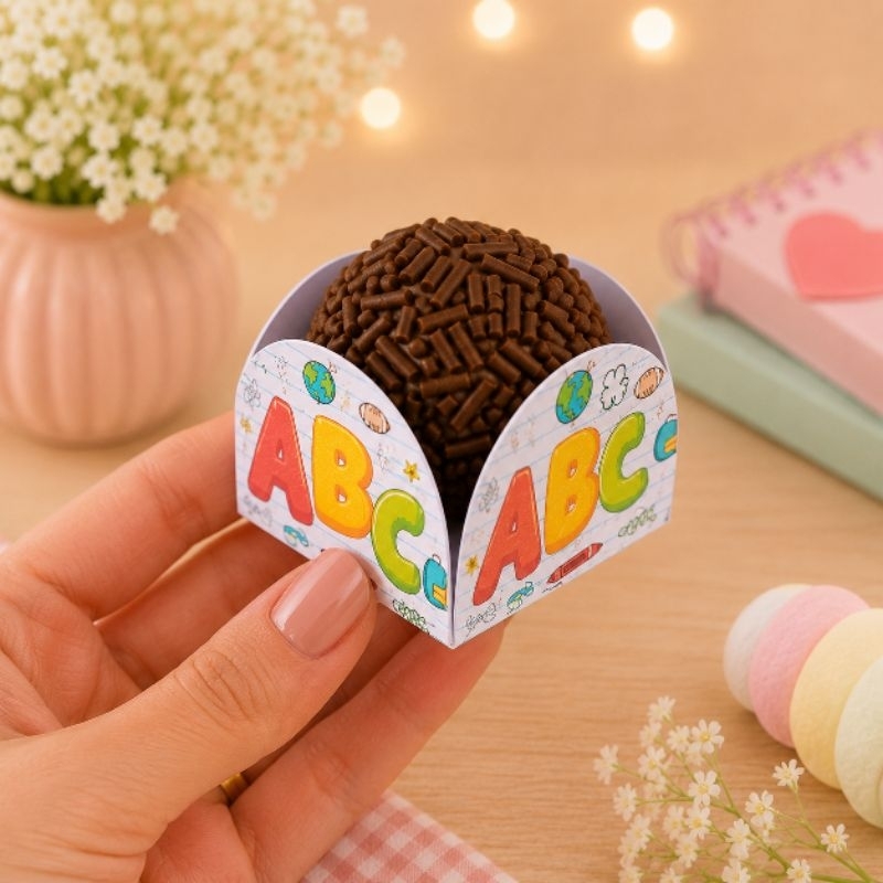 50 Forminhas 4 Pétalas ABC Docinhos Brigadeiros Festa Infantil