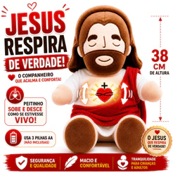 Brinquedo Jesus De Pelúcia 38cm Jesus Que Respira Com Luzes e Música Boneco Envio Rapido
