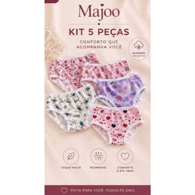 Majoo moda íntima-Calcinha infantil-Kit Calcinha (Tamanhos P,M,G e GG) Cores e estampas variadas.