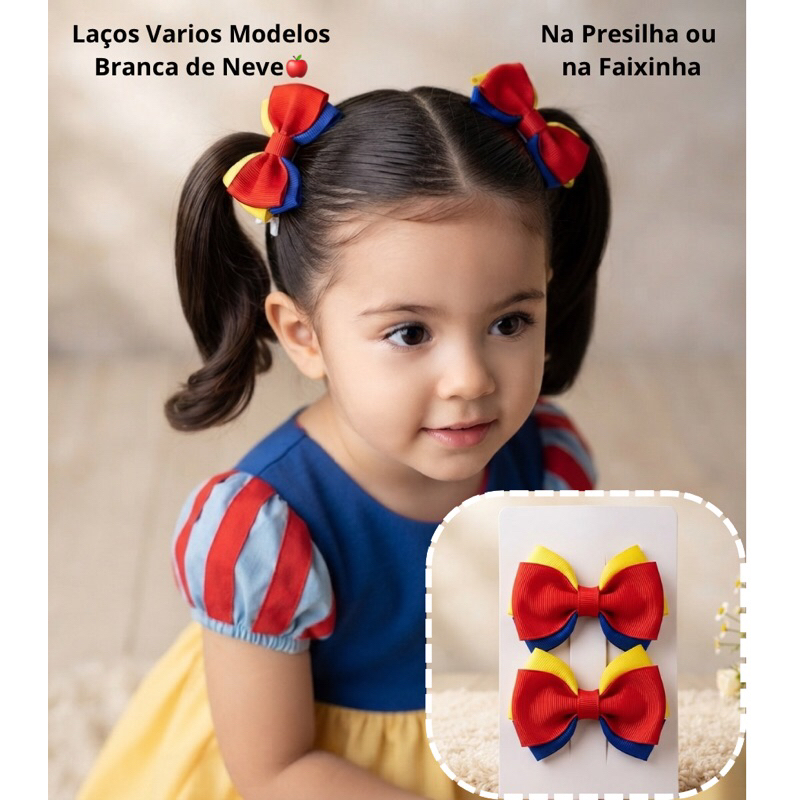 🍎Laços Temático Branca de Neve - Na Faixinha ou Presilha Vários Modelos 🍎