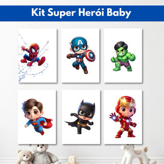 Quadros decorativos para festa decoração infantil neném Kit 6 placas super herói baby Marvel DC Geek Alta qualidade