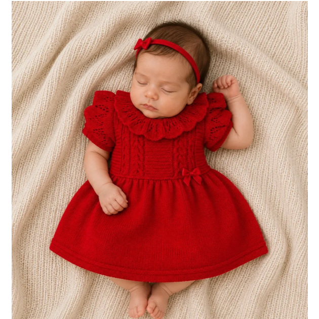 Vestido Calcinha Enxoval Infantil Récem Nascido Menina Bebê Tricô Tricot maternidade