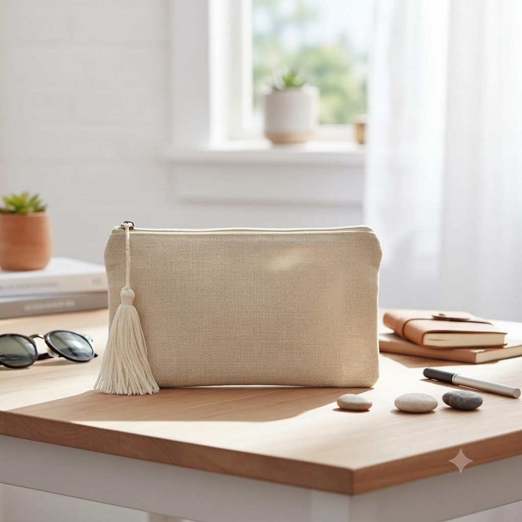 1 Necessaire Linho Natural Lisa + 1 Tassel Claro