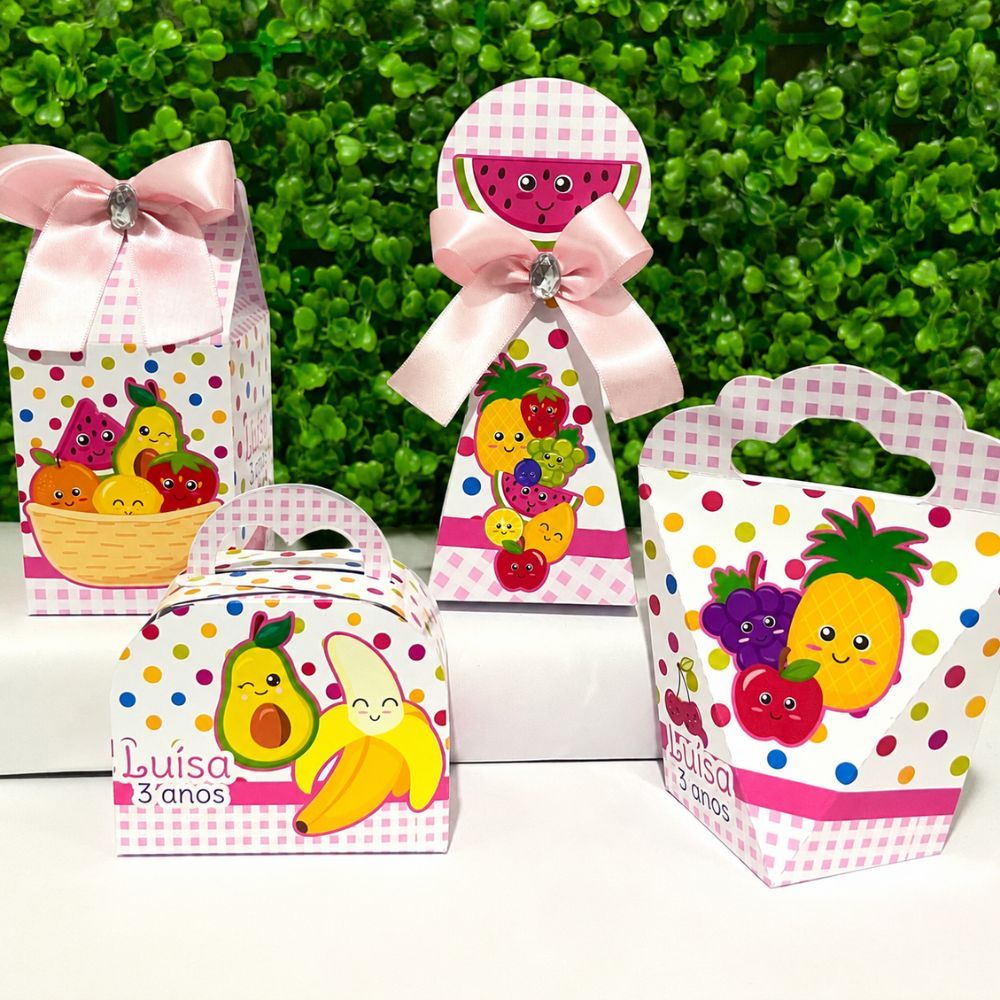Kit Caixas Personalizadas FRUTINHAS Lembrancinhas Festa Infantil Aniversário Desmontadas