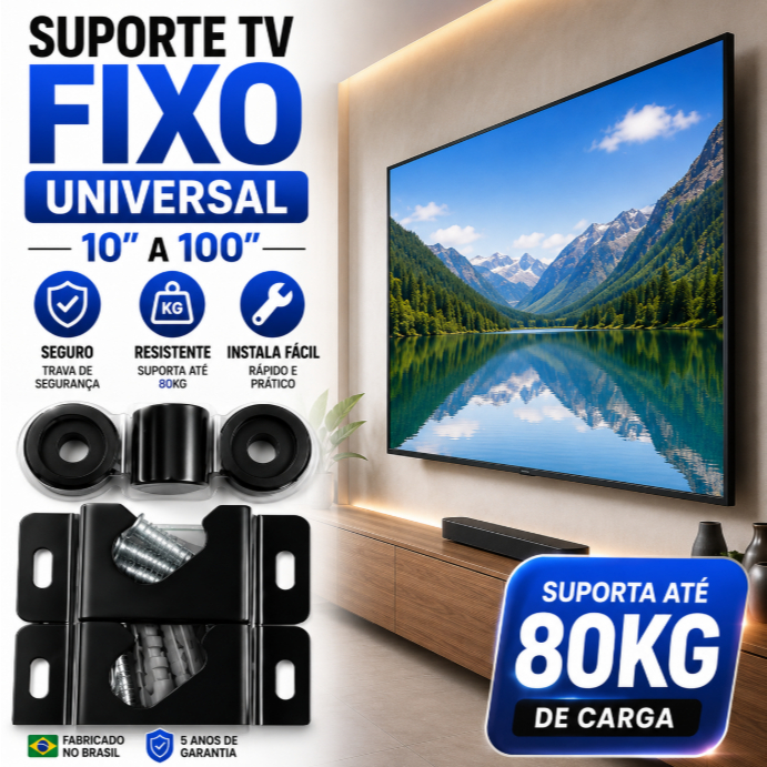 Suporte Fixo Universal TV Monitores 10 a 100 Polegada Pix Até 80k Parede Fácil Instalação Seguro