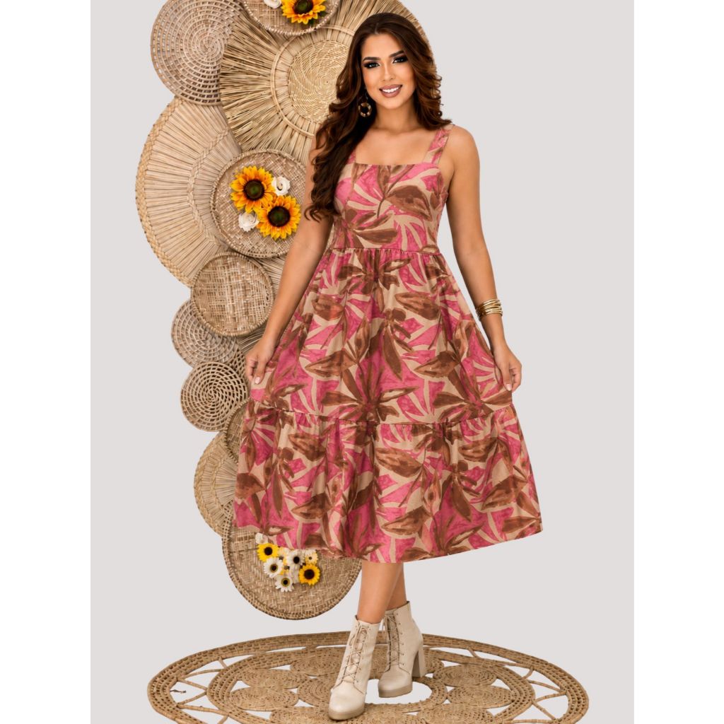 Vestido mídi Alça rodado Vestido moda cristã feminino em /MALHA casual de alça