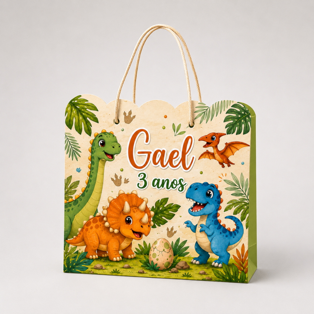 Sacolinhas Personalizadas Festa Aniversário Dinossauros Lembrancinha Pegue E Monte Com Alça 20x15x5