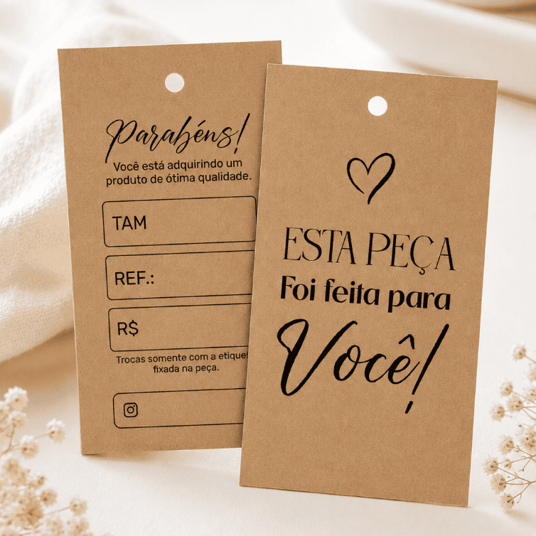 Etiqueta para Roupa Papel Kraft Tag Ecológico 9x5cm - Design Elegante com Frase Motivacional - Pronta Entrega