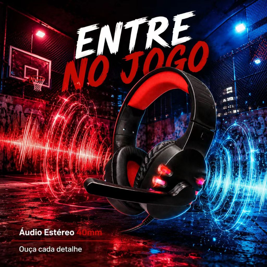 Headset Fone Gamer Led RGB com microfone USB e P2 Para PC Computador Headphone Videogame