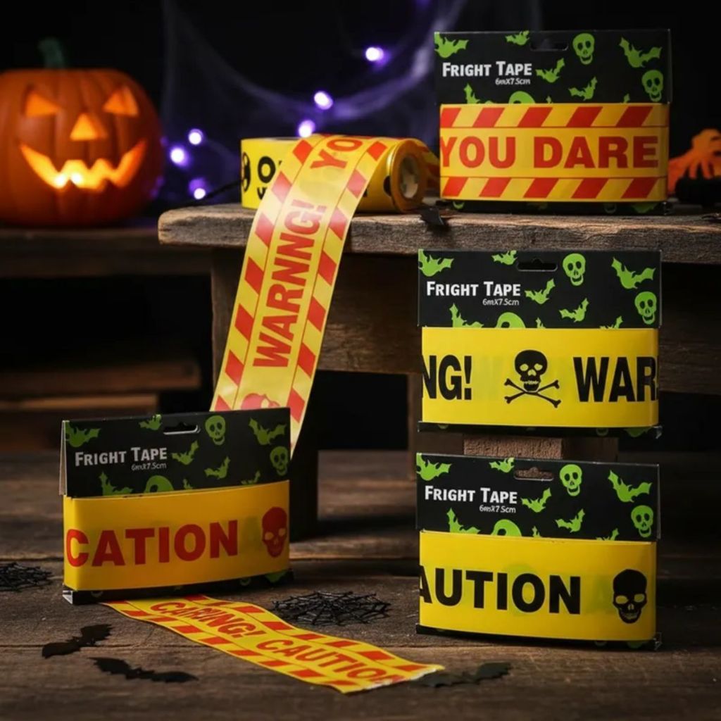 Fita De Isolamento Halloween 7,5X6CM Fright Decoração Temática Mensagens Alerta Assustador Sortida