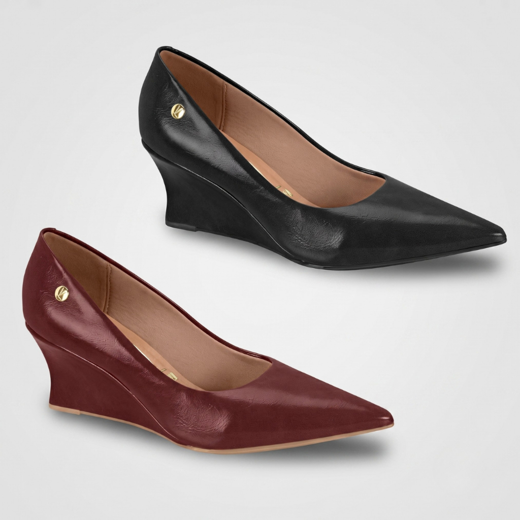 Sapato Scarpin Vizzano Feminino Salto Anabela Bico Fino Preto Confortável Casual