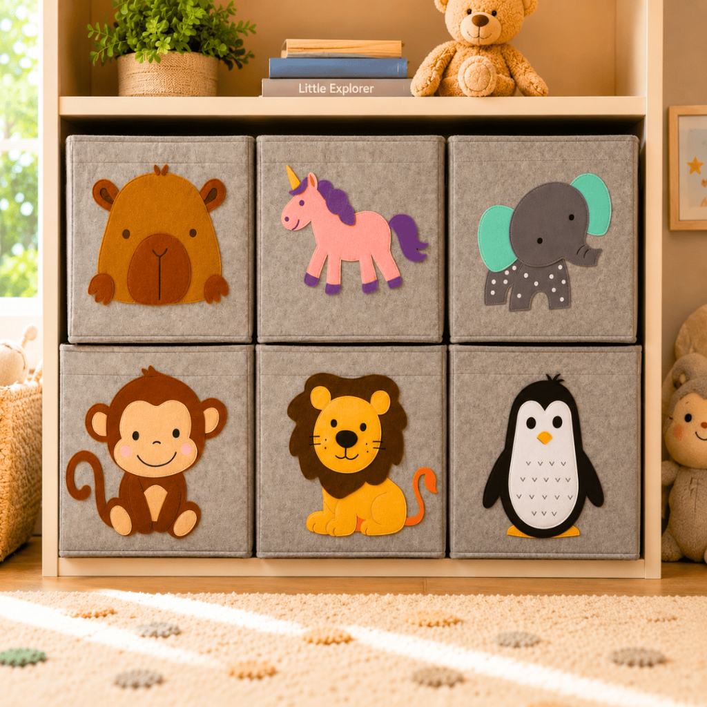 Cesto Organizador Infantil Dobrável Brinquedos Multiuso Roupa Suja Tecido Feltro Retangular
