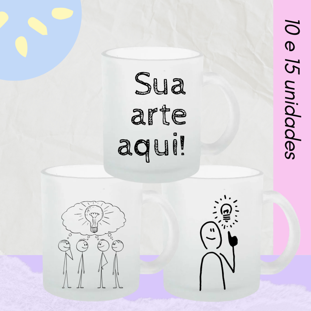 Caneca Vidro Jateado 325ml Personalizada 10 e 15 Unidades Sua Arte Presente Casamento Batizado