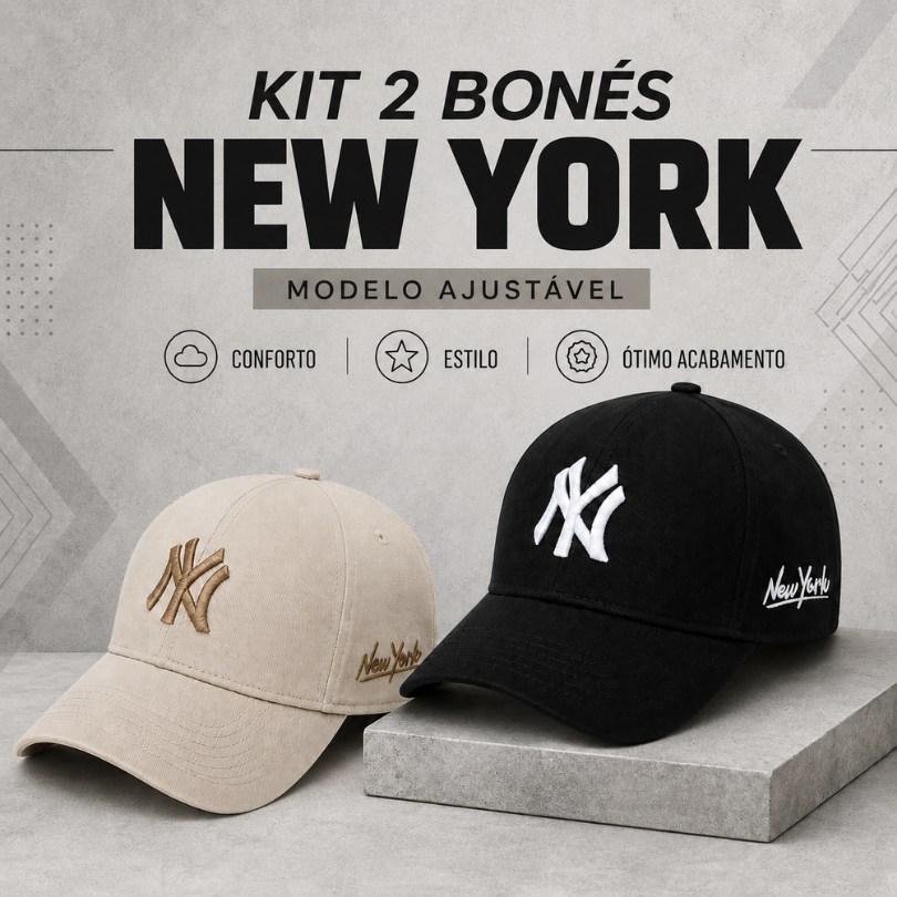 Kit 2 Bonés NY New York Aba Curva Masculino Feminino Rugulagem Fitão