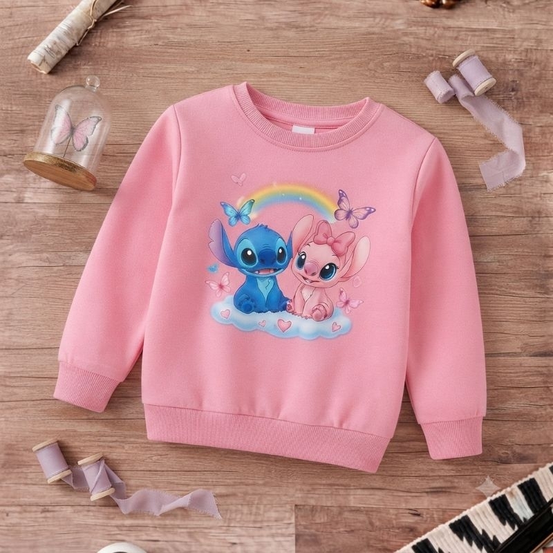Stitch Angel Moletom Infantil Menina 100% Algodão Flanelado Rosa Estampado Quentinho Tamanhos 2 ao 14