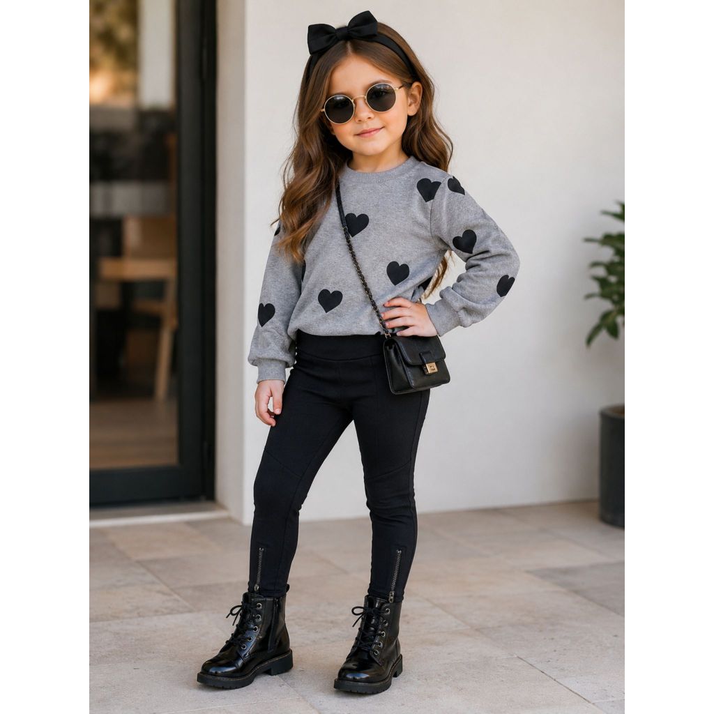 Conjunto Infanti moda feminina Moletom Corações Calça Legging Montaria  flanelada Moda Fashion Blogueirinha