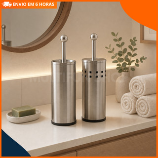 Kit com 2 ou 3 unidades Escova Sanitária Com Suporte Aço Inox Banheiro Lavabo Luxo