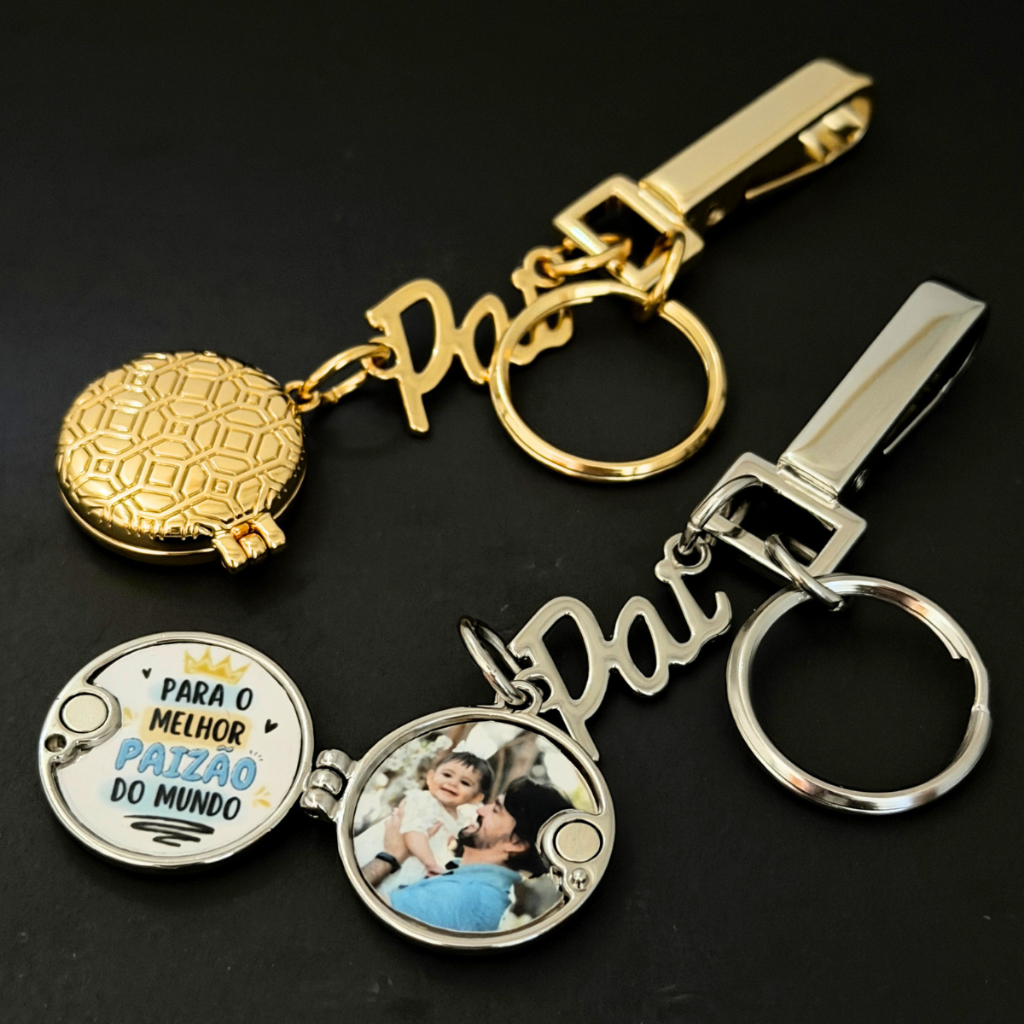 Chaveiro Pai Relicário Masculino Personalizado 2 Fotos Presente Especial