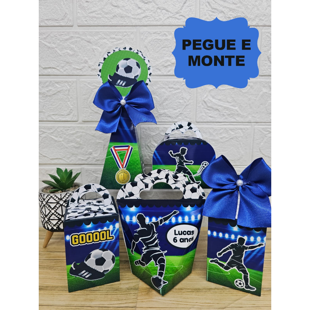 Kit Caixinhas Personalizadas FUTEBOL (PEGUE E MONTE) Lembrancinhas Festa Infantil FUTEBOL