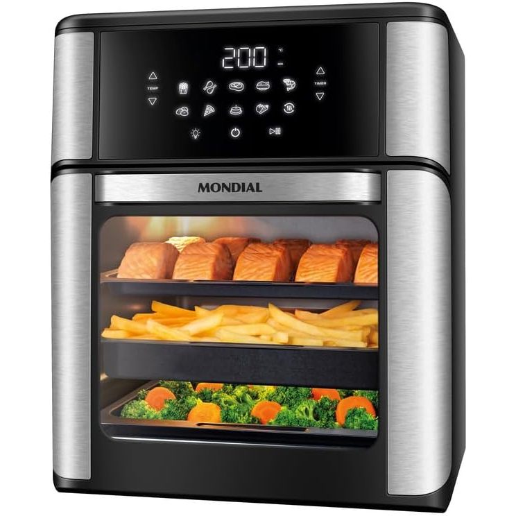 MONDIAL Fritadeira Air Fryer Forno Oven 12L, Preto/Inox, 2200W, 127V - AFON-12L-BI-BC