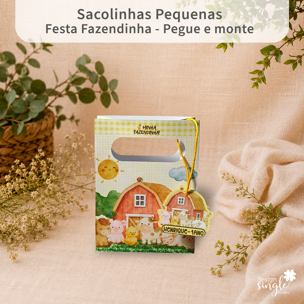 Sacolinha Personalizada Fazendinha | Festa Infantil | P | Pegue e Monte | 10, 20 ou 30 Un. | Lembrancinha Personalizada