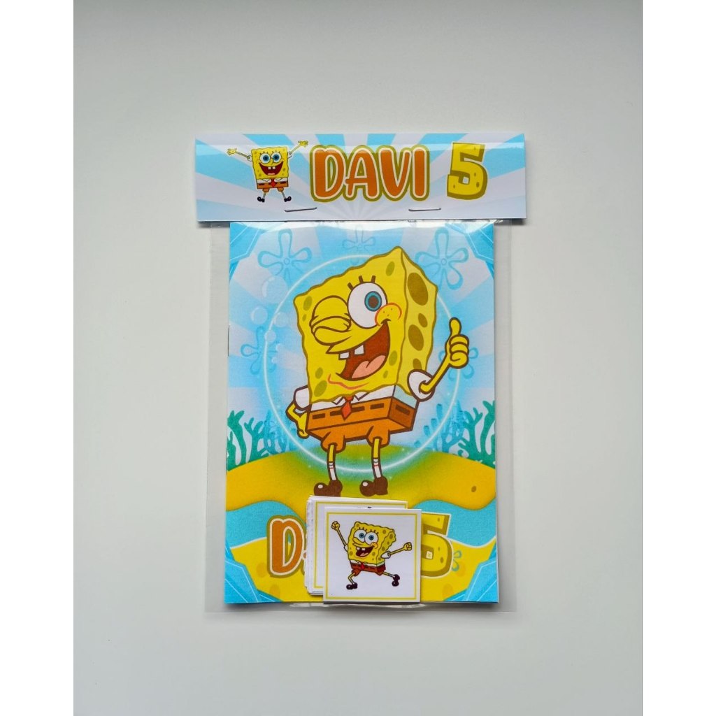 Álbum de Figurinhas e Livrinho de Colorir 10x15 Lembrancinha Personalizada Aniversário Infantil Bob Esponja