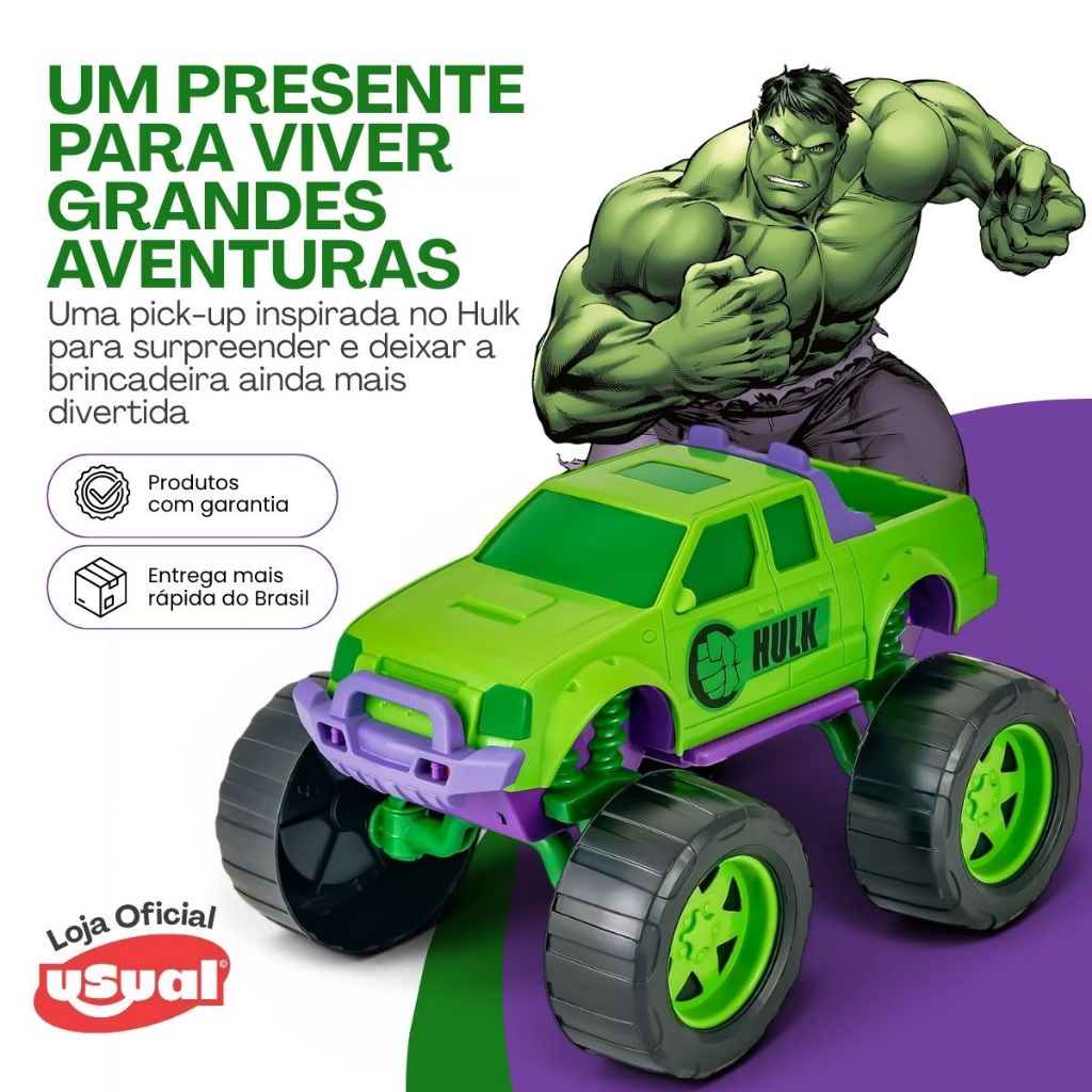 Pick Up Hulk Caminhonete Carrinho Infantil Usual Carro Criança — imagem 2 de 2