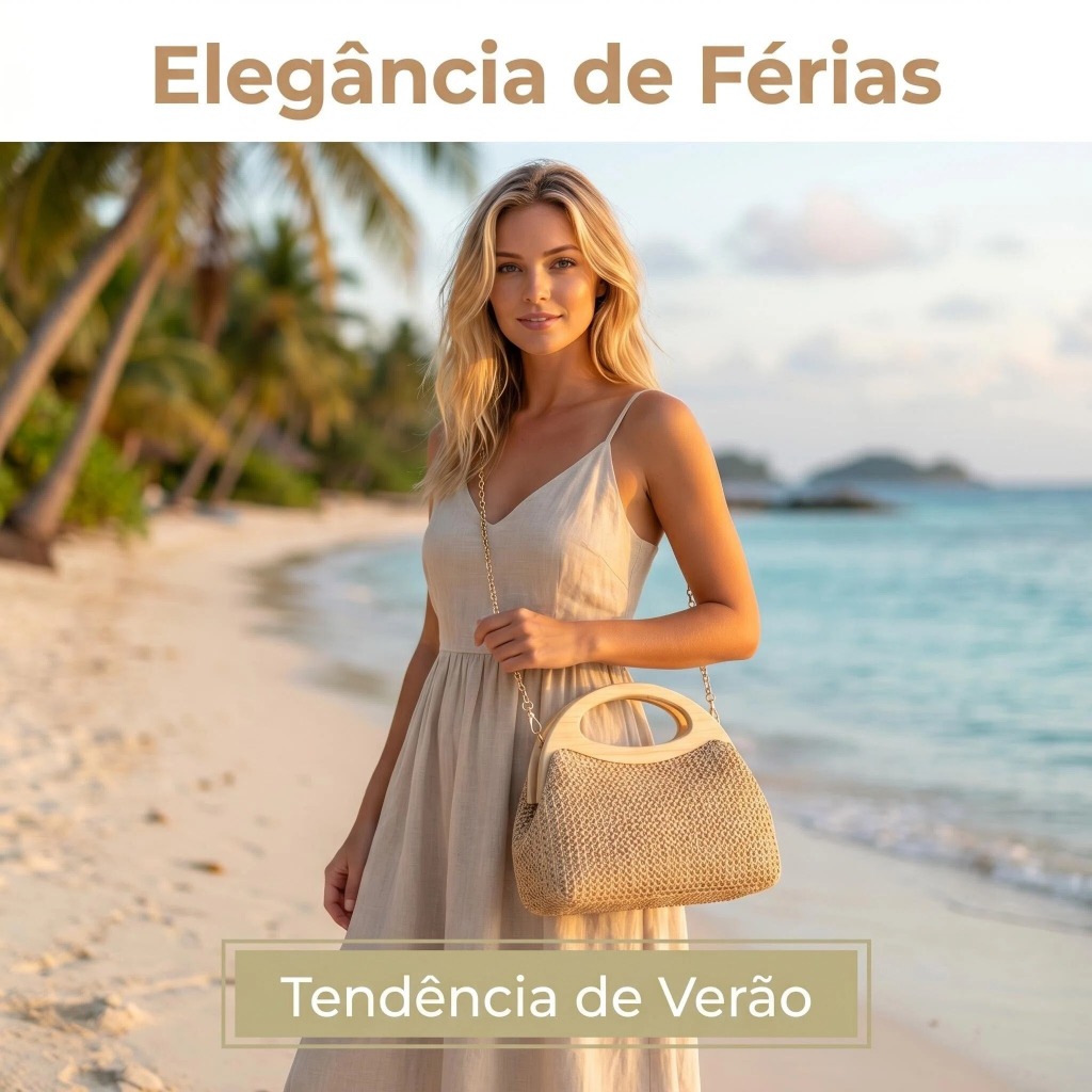 Bolsa de Palha Feminina com Alça de Madeira Elegante Estilo Boho para Praia, Viagem e Dia a Dia — imagem 2 de 2