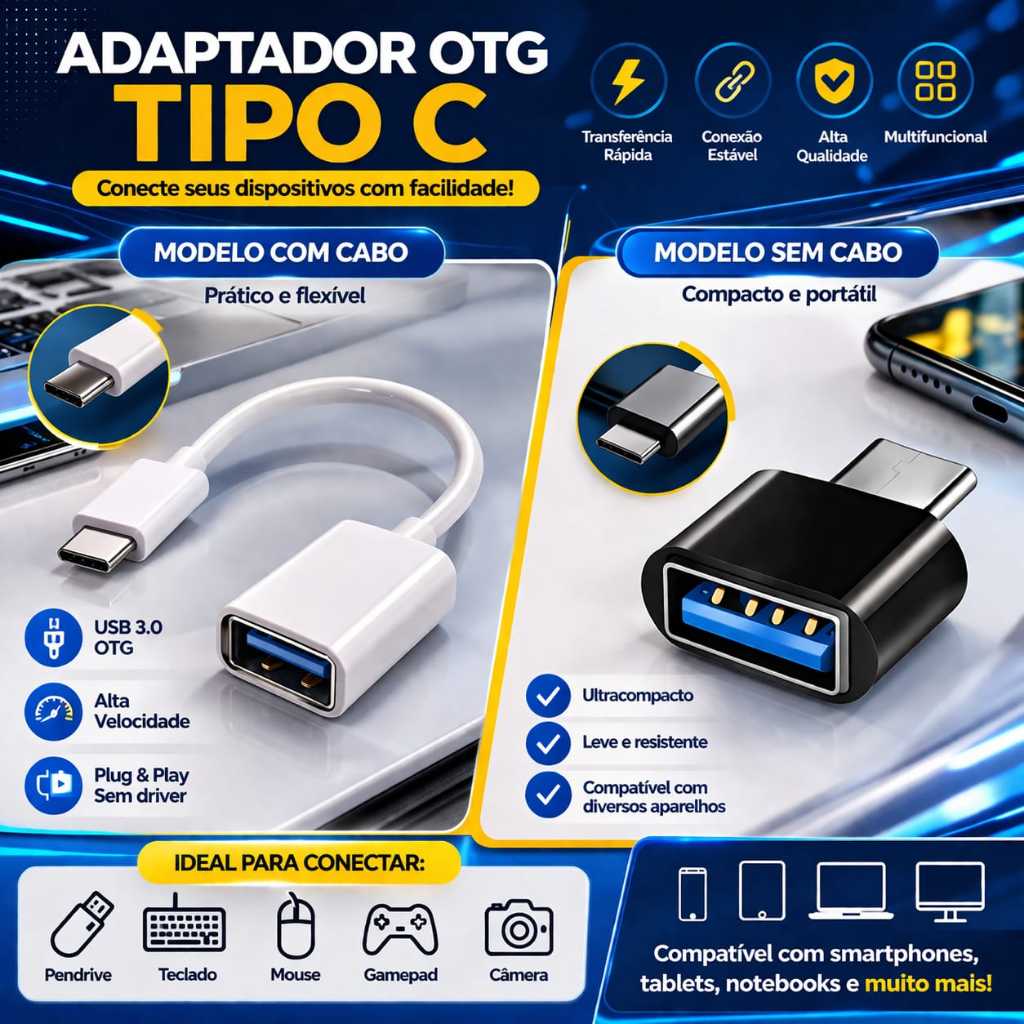 Cabo Adaptador Tipo C USB OTG Conversor Macho Sincronização de Dados para Celular Tablet Notebook