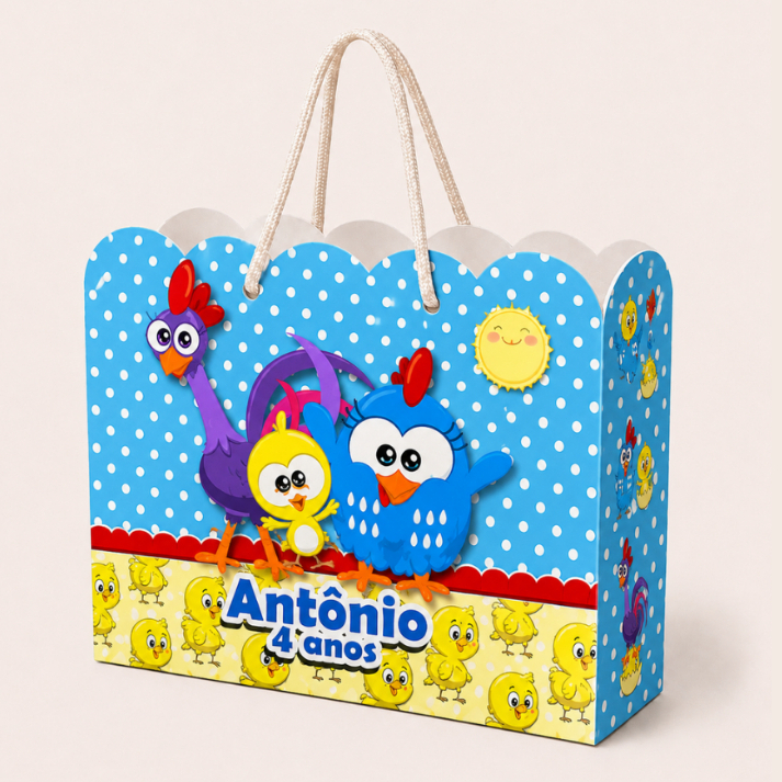 Sacolinha Personalizada Festa Infantil 20x15cm Nuvem Lembrancinha Galinha Pintadinha