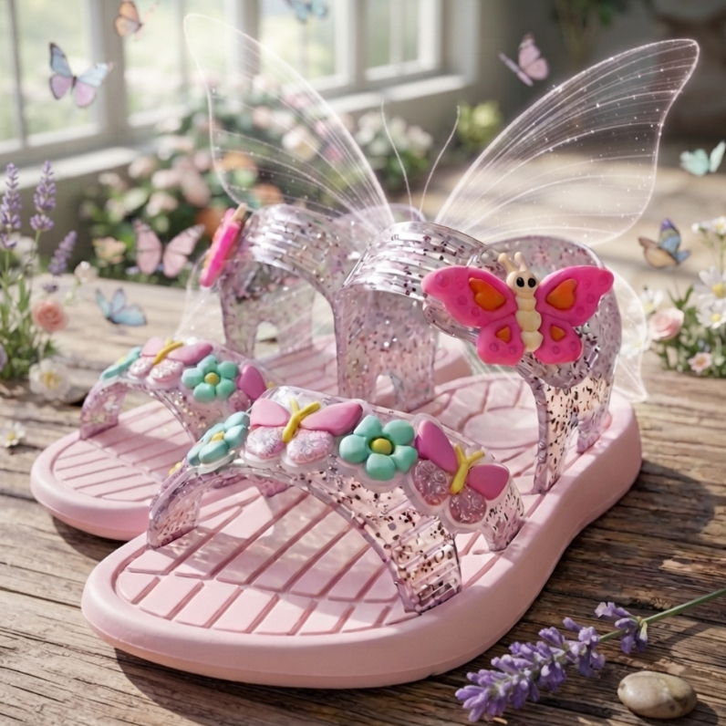 Papete Infantil Feminina de Borboleta Antederrapante Anatomica Confortavel Leve Casual Menina