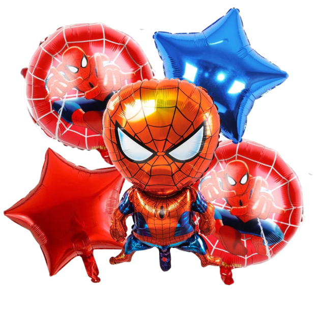 Kit 5 Balão Metalizado Homem Aranha Estrela Azul ou Vermelha + 1 OU 2 Números Azul — imagem 2 de 2