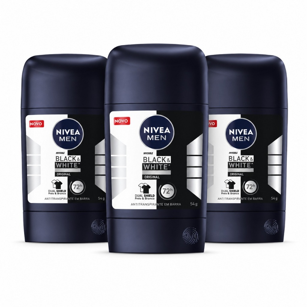 KIT MEN Desodorante Stick Antitranspirante Black & White Original 54g - 3 Unidades