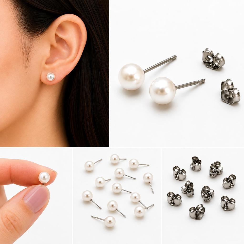 50 Pares Brinco Pérola 6mm Aço Inoxidável 50 brincos de aço inox