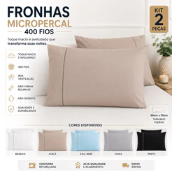Kit 2 Fronhas Micropercal 400 Fios Aveludado 50x70 Detalhe em Ponto Palito Para Travesseiro