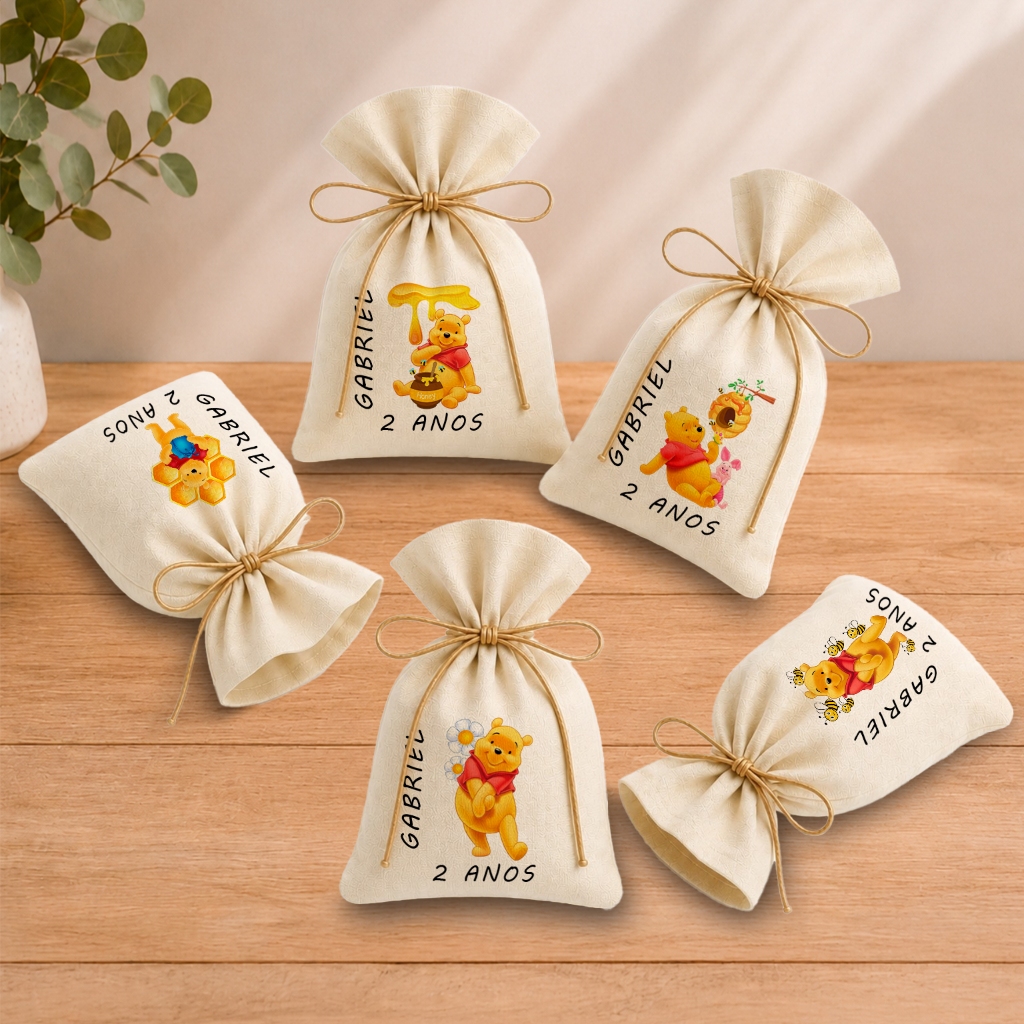 Kit 20 Saquinhos Lembrancinha Personalizada Festa Infantil Aniversário Urso Pooh Ursinho M1 11x17