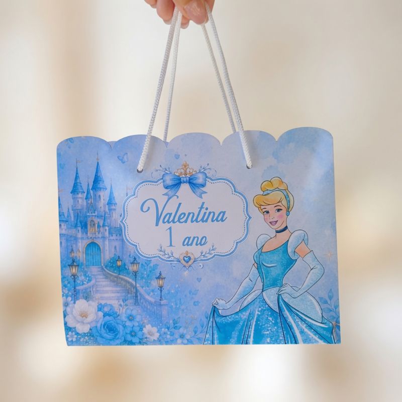 Sacolinha personalizada da Cinderela (aquarela) lembrancinha de aniversário pegue e monte