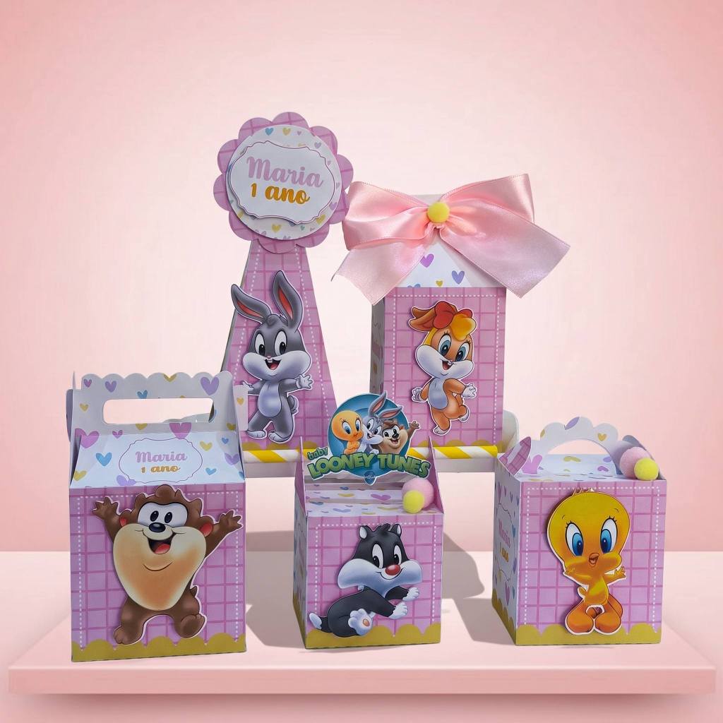 Caixinhas Baby Looney Tunes personalizadas aniversário festa infantil lembrancinha caixinha cone + BRINDE