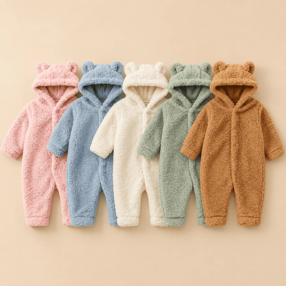 Macacão Fleece Orelhinha Capuz Bebê Inverno Quentinho Recém Nascido 0 a 12 Meses Menino E Menina