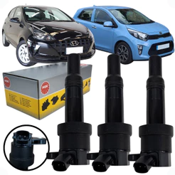 Kit de 3 Bobinas De Ignição Hb20 Picanto 1.0 12v 3 Cilindros 2 pinos