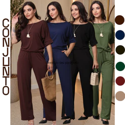 Conjunto Feminino Elegante Viscolycra kit 2 peças Calça Pantalona Blusa Soltinha Manga Curta Premium