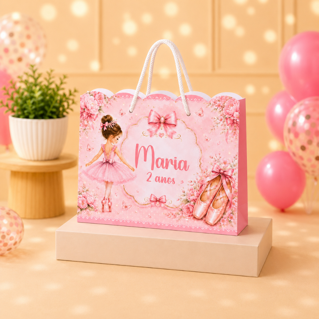 Sacolas personalizadas PEGUE E MONTE no tema Bailarina - Lembrancinha para festa - Aniversario infantil - kit festa