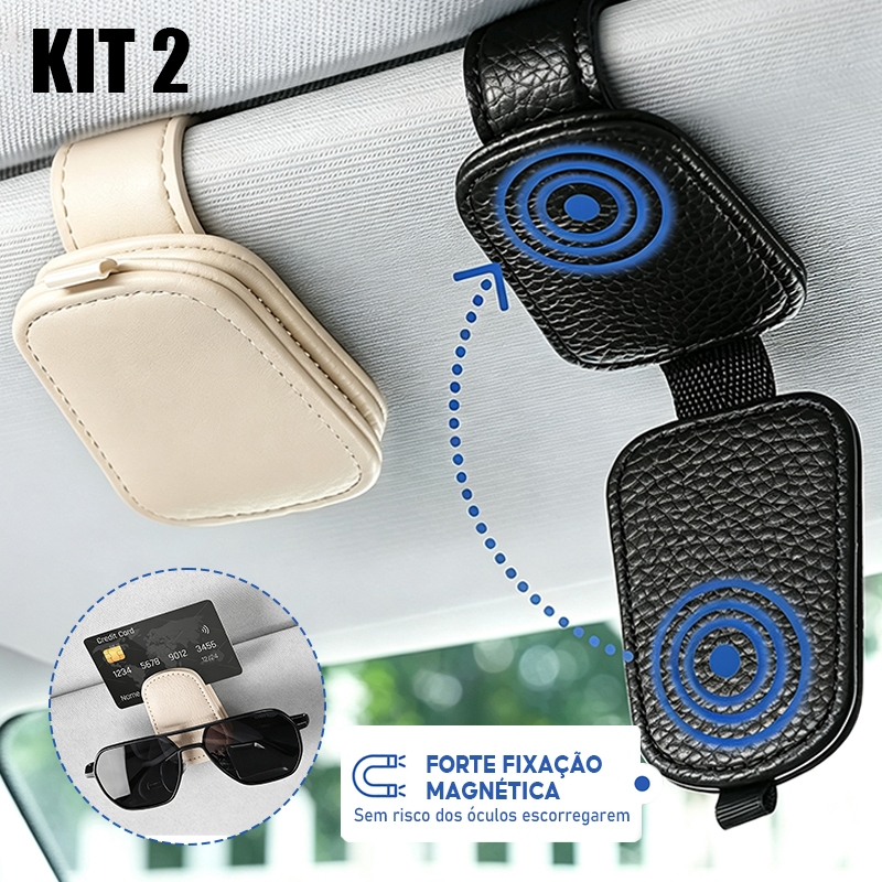 Porta Óculos Magnético para Viseira Automotivo, Clipe em Couro PU Universal, para Qualquer Modelo de Veículo