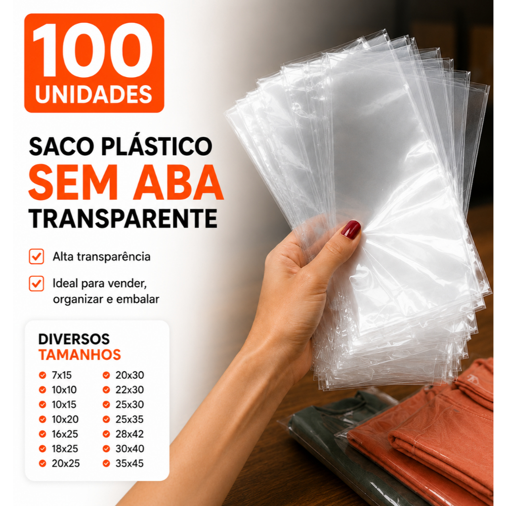Saco Plástico Transparente 100 Unidades Sem Aba Para Embalagem Mini Ao Grande Lembrancinhas Roupas