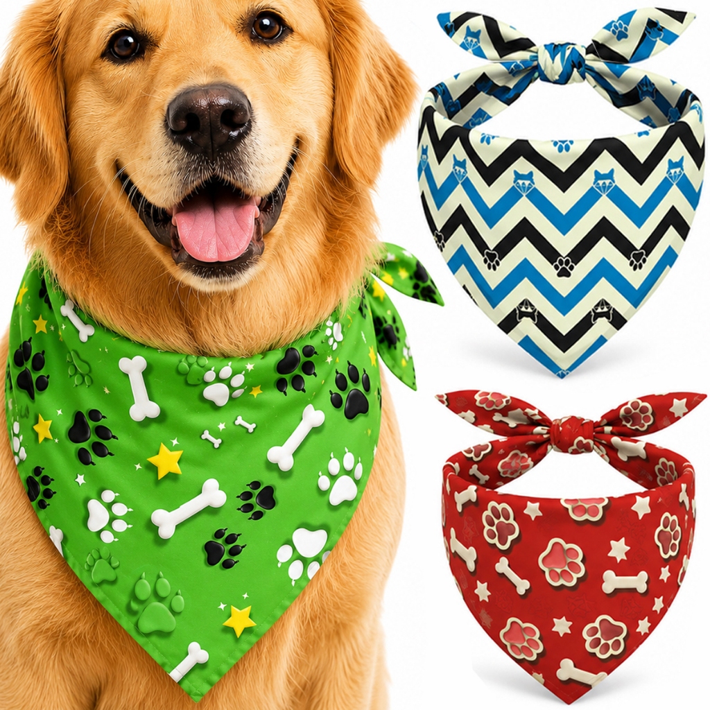 Kit 3 Bandanas Para Cachorro Pet Cães Tecido Macio Pequeno Médio Grande Lenço Pet