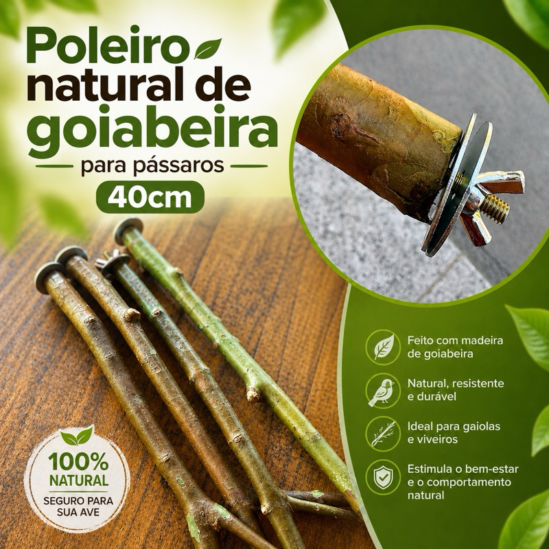 Poleiro Goiabeira 40cm com fixação/ natural com casca