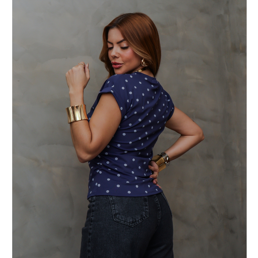Blusa Feminina Estampa Poá Bolinhas Manga Curta Casual Confortável SD4105 · foto 2